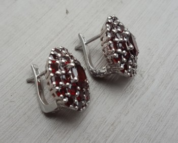 Zilveren oorbellen met ovale en ronde facet Granaten